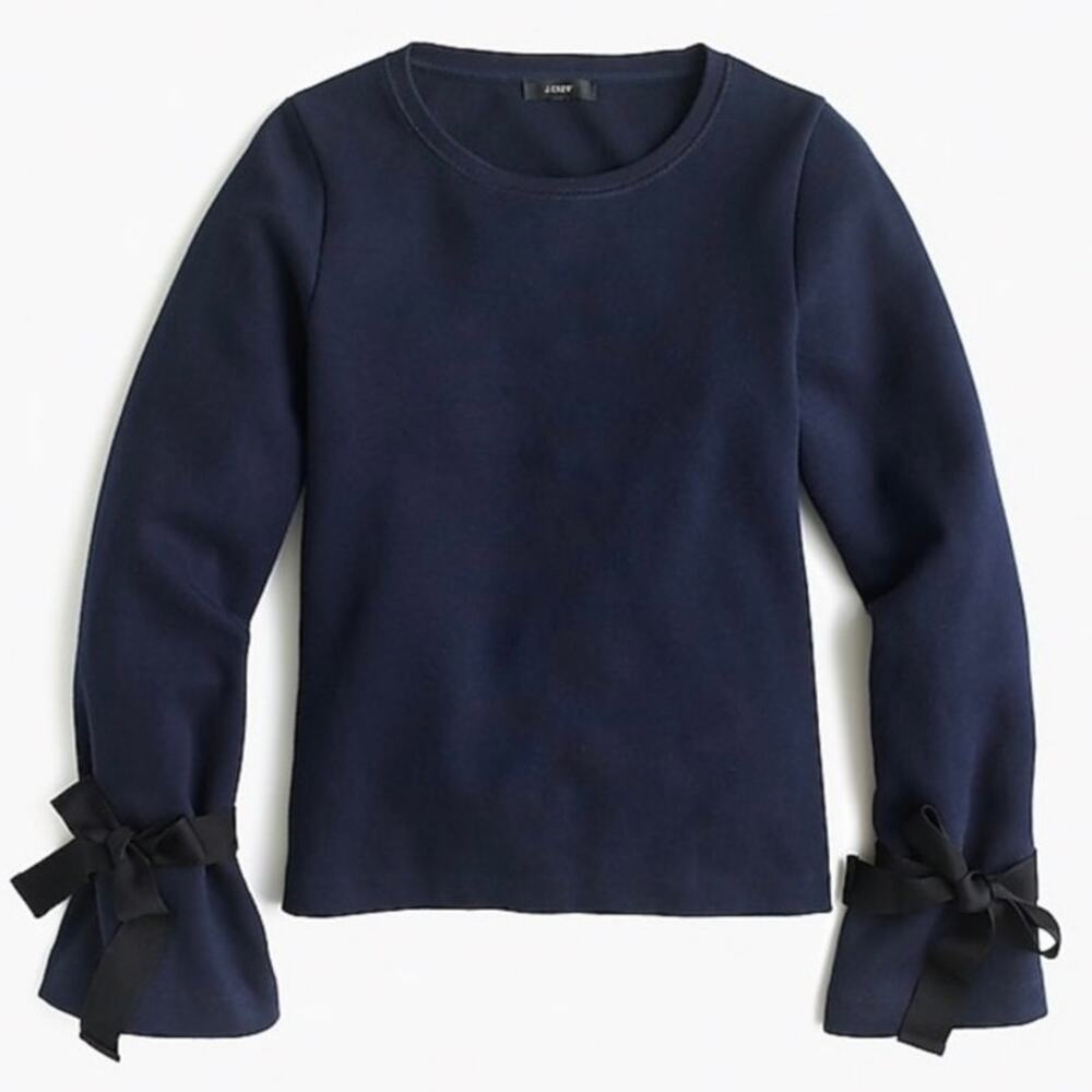 🧡SALE! J.Crew size M Ribbon Tie Bell Sleeve Crewneck Sweatshirt - Navy